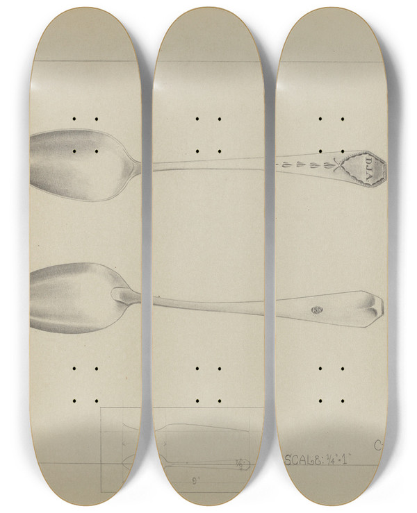 Triptych art skateboard deck of Charlotte Winter Silver Spoon_11 by Charlotte Winter (20-)