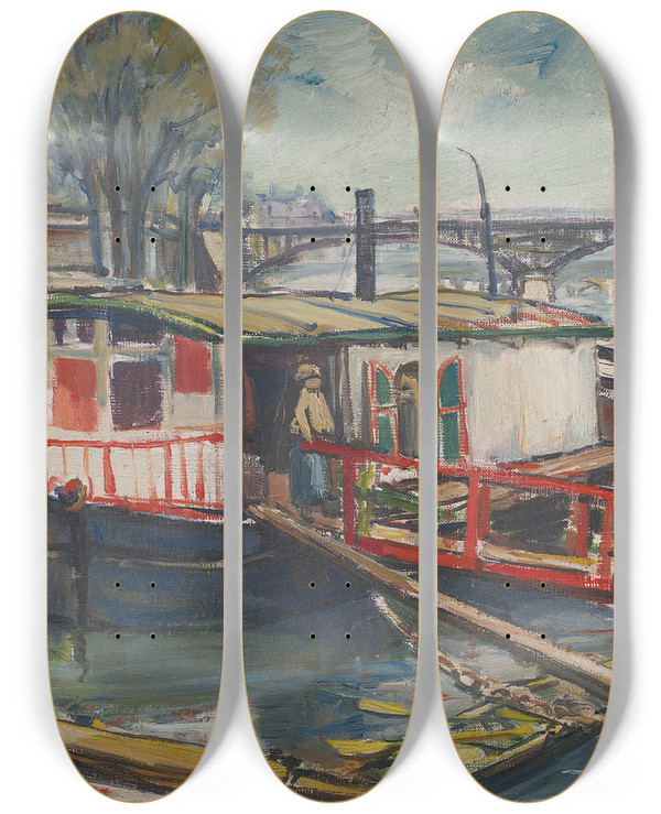 Triptych art skateboard deck of Andrus Johani Pesumajad Seineil by Andrus Johani (1906-1941)