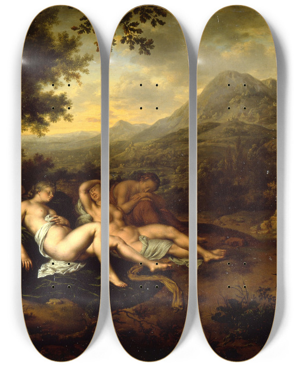 Triptych art skateboard deck of Willem Van Mieris Cimon And Iphigenia_1 by Willem Van Mieris (1662-1747)