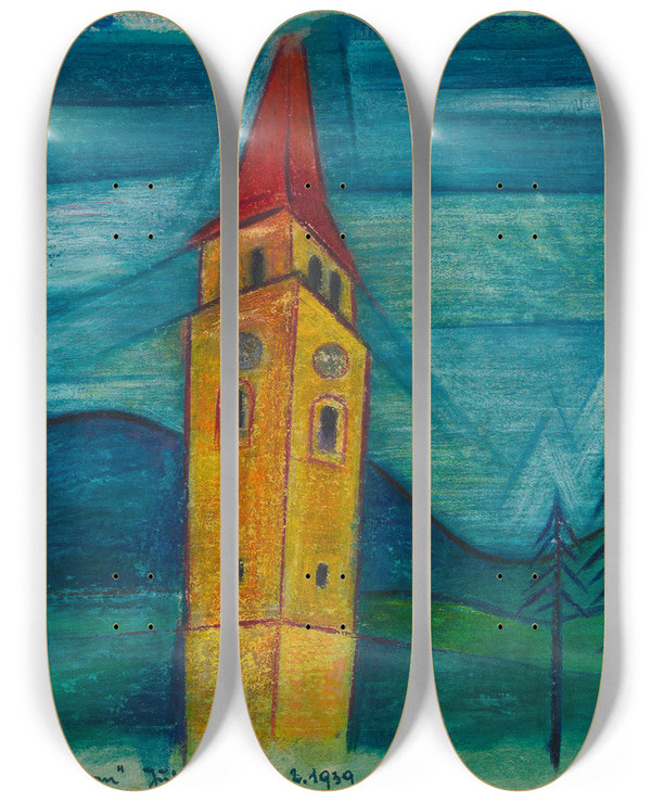 Triptych art skateboard deck of Karl Wiener Der Turm_2 by Karl Wiener (1901-1949)