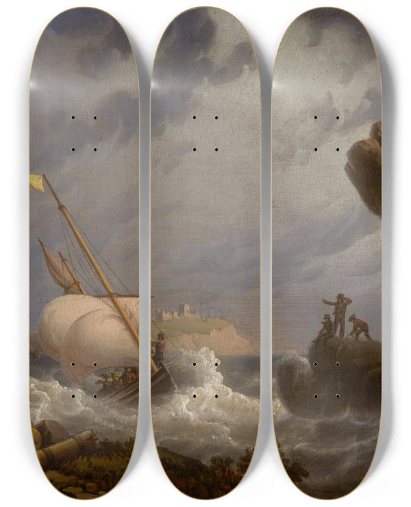 Triptych art skateboard deck of Robert Salmon Ferryboat by Robert Salmon (1775-1845)