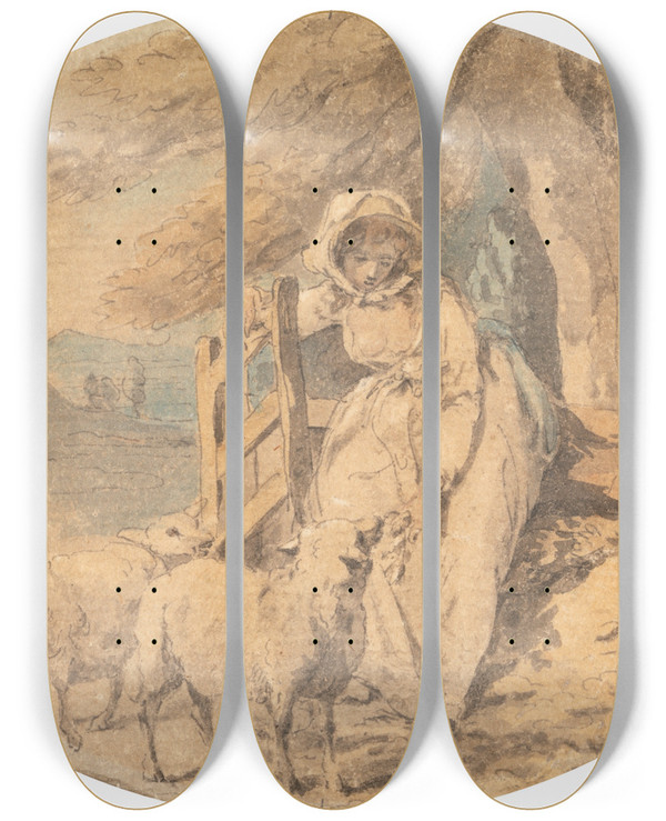 Triptych art skateboard deck of Francis Wheatley Adelaide by Francis Wheatley (1747-1801)