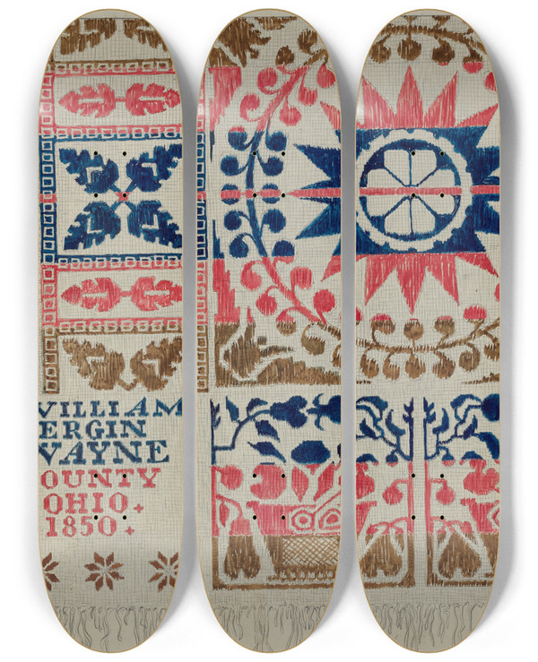 Triptych art skateboard deck of Christopher Hobbs Coverlet_1 by Christopher Hobbs