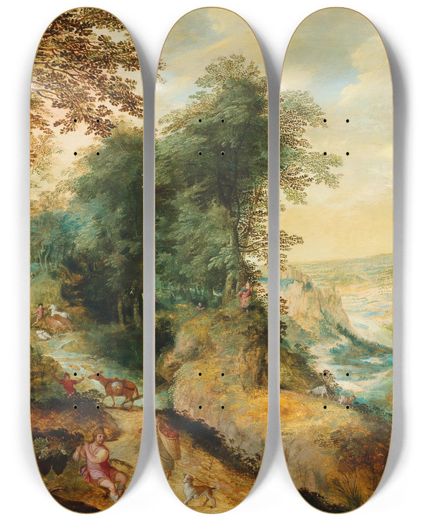 Triptych art skateboard deck of Cornelis Molenaer Moses At Mount Nebo by Cornelis Molenaer (1540-1589)