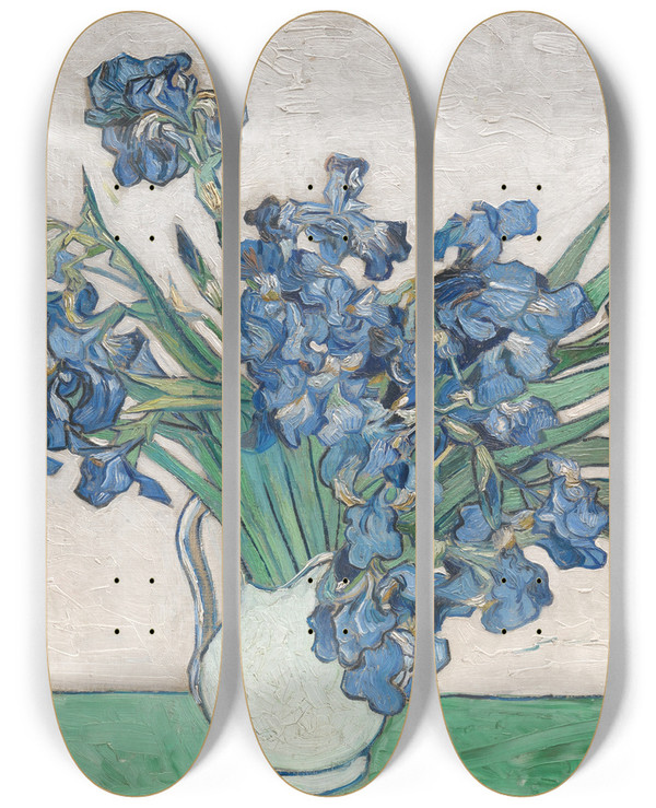 Triptych art skateboard deck of Vincent Van Gogh Irises_2 by Vincent van Gogh (1853-1890)