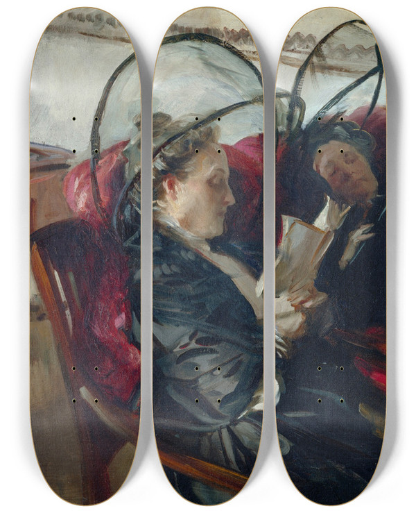 Triptych art skateboard deck of John Singer Sargent Mosquito Nets by John Singer Sargent (1856-1925)