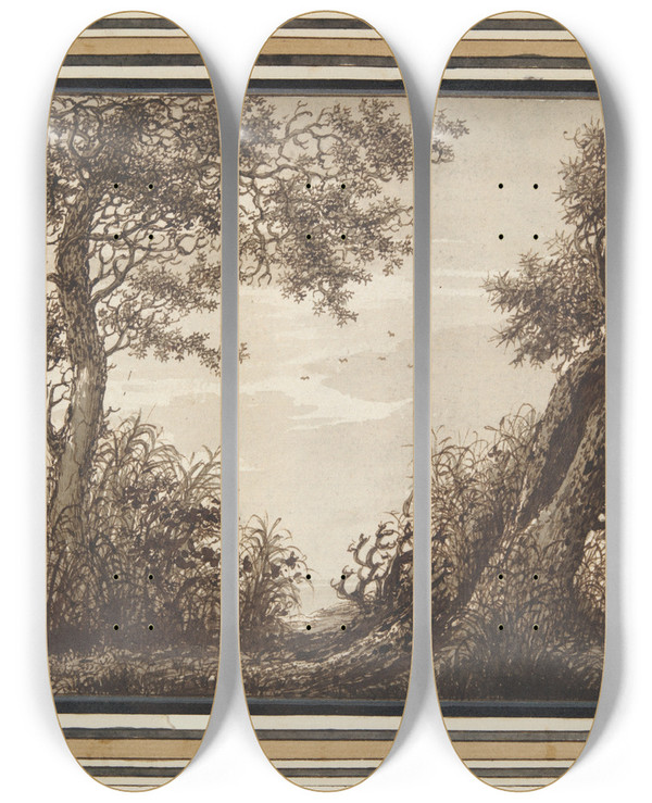 Triptych art skateboard deck of Adriaen Hendriksz Verboom Study Oftrees by Adriaen Hendriksz Verboom (1627-1673)