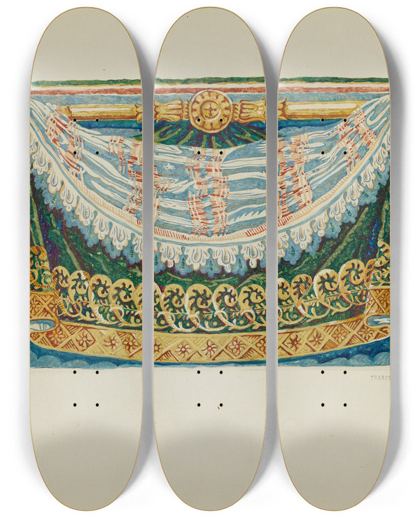 Triptych art skateboard deck of Frances Lichten Wall Paper Border Design_2 by Frances Lichten (1889-1961)