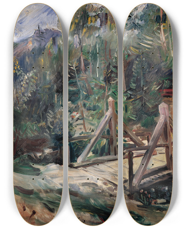 Triptych art skateboard deck of Lovis Corinth Tiroler Landschaft Mit Brcke by Lovis Corinth (1858-1925)