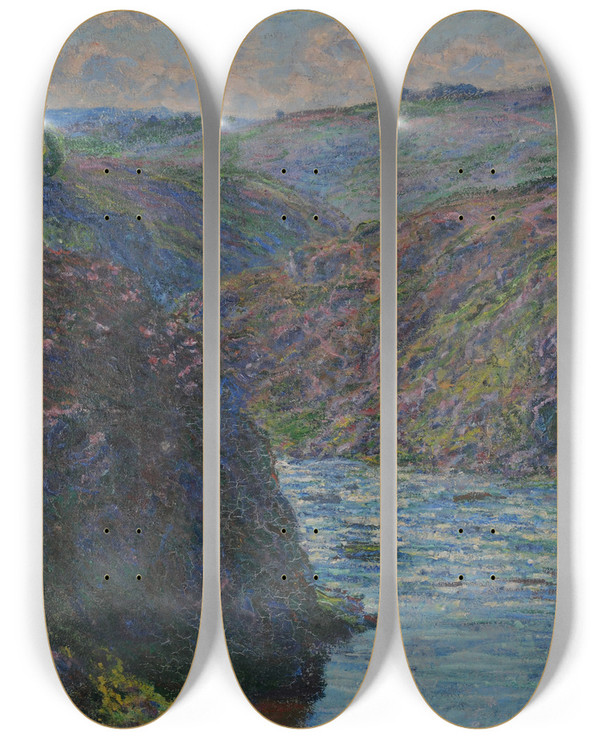 Triptych art skateboard deck of Claude Monet Les Ravins De La Creuse by Claude Monet (1840-1926)