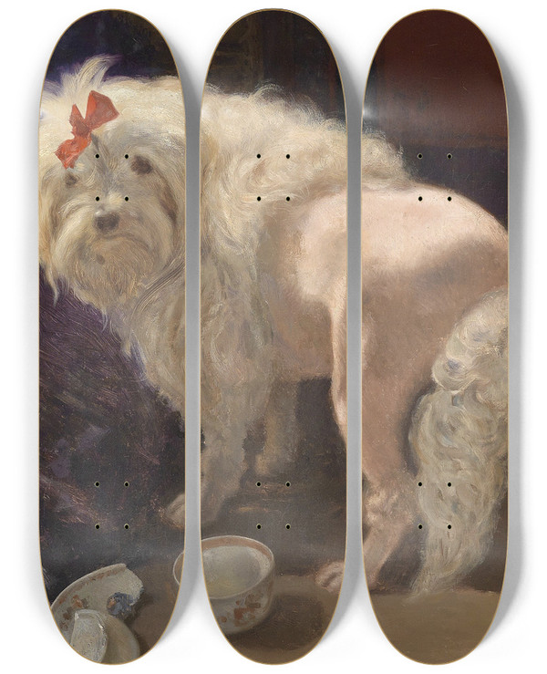 Triptych art skateboard deck of Anton Schrdl Die Zerbrochene Schale by Anton Schrodl (1820-1906)