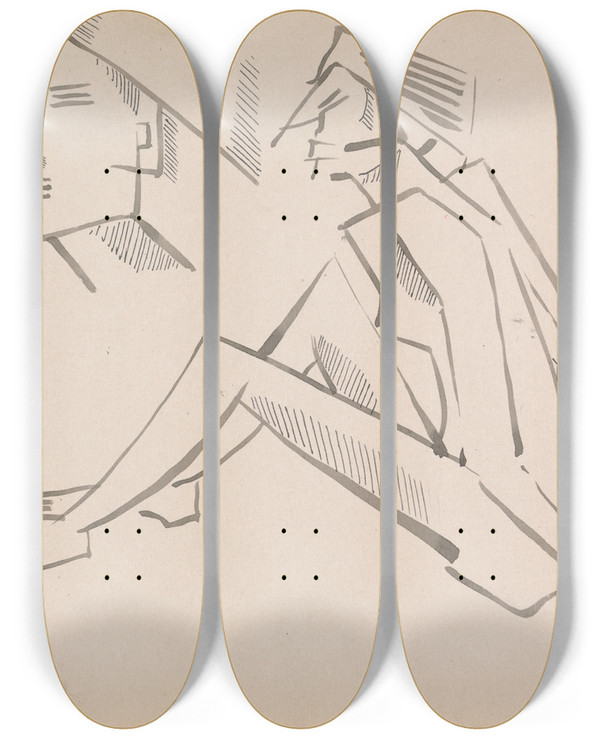 Triptych art skateboard deck of Henri Gaudierbrzeska Two Figure Studies by Henri Gaudier-Brzeska (1891-1915)