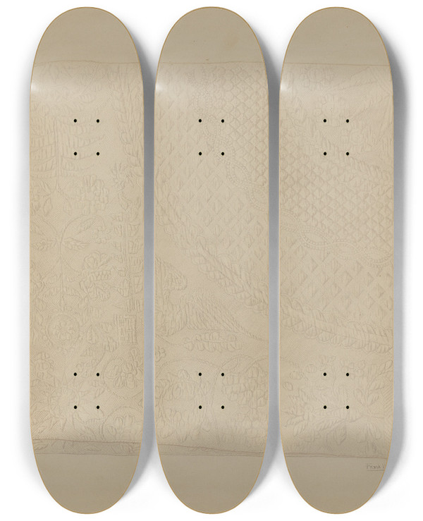 Triptych art skateboard deck of Frank Gutting Quilt_2 by Frank Gutting