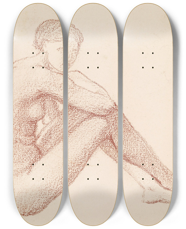 Triptych art skateboard deck of Sir Edward Coley Burnejones Female Nude Study_2 by Sir Edward Coley Burne-Jones (1833-1898)