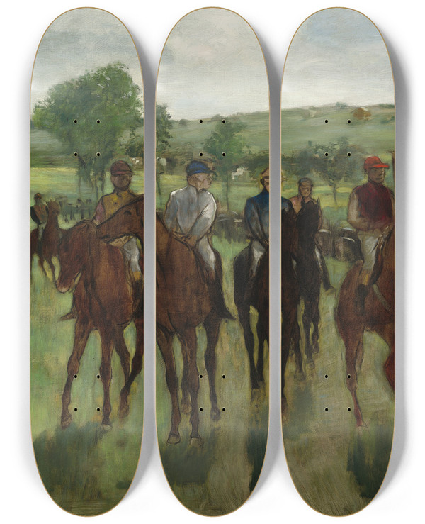 Triptych art skateboard deck of Edgar Degas The Riders by Edgar Degas (1834-1917)