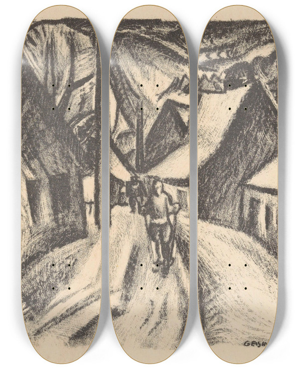 Triptych art skateboard deck of Leo Gestel Geising Ertsgebergte by Leo Gestel (1881-1941)