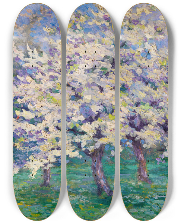 Triptych art skateboard deck of Willi Schlobach Blhende Apfelbume by Willy Schlobach