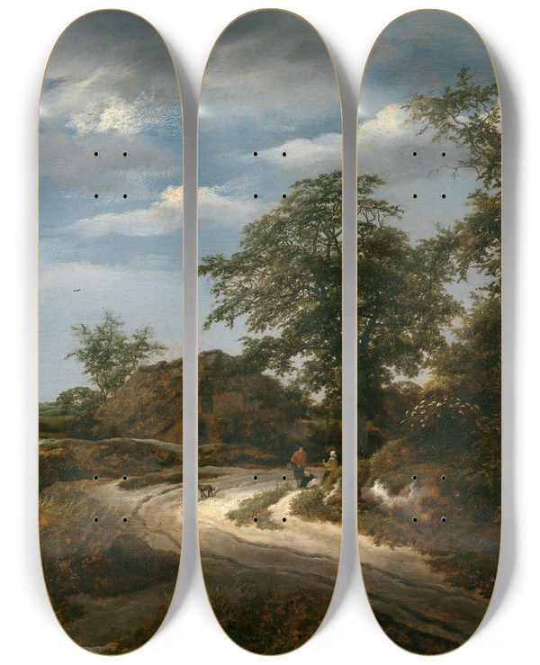 Triptych art skateboard deck of Jacob Van Ruisdael Landscape_2 by Jacob Van Ruisdael (1628-1682)