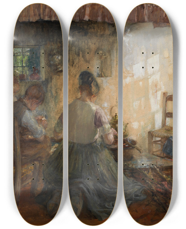 Triptych art skateboard deck of Pierre Jacques Dierckx Interior by Pierre Jacques Dierckx (1854-1947)