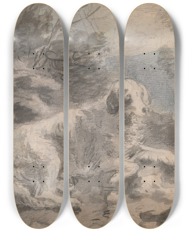 Triptych art skateboard deck of Sawrey Gilpin A Setter In A Landscape by Sawrey Gilpin (1733-1807)