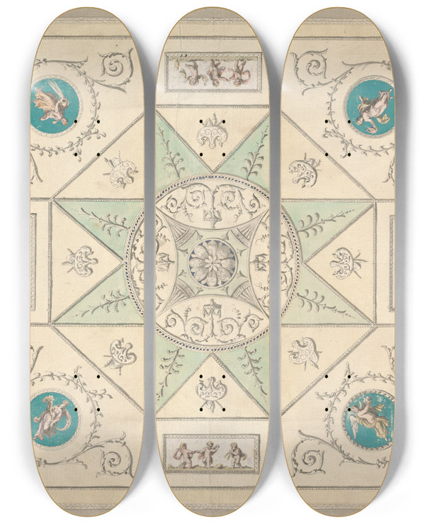 Triptych art skateboard deck of George Richardson Design For A Ceiling by George Richardson
