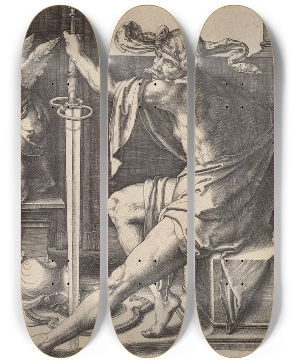 Triptych art skateboard deck of Lucas Van Leyden Mars Venus And Cupid by Lucas Van Leyden (1494-1533)