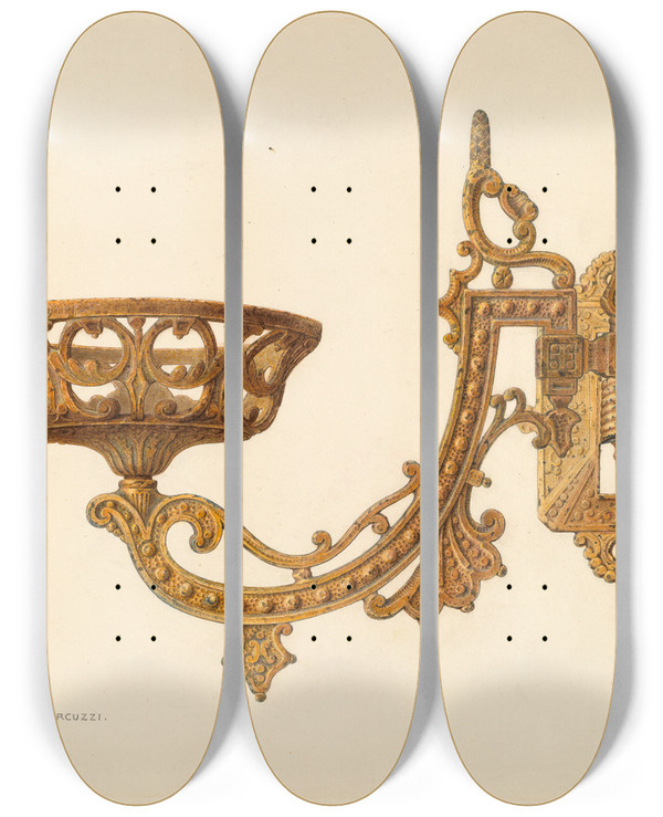 Triptych art skateboard deck of John H Tercuzzi Lamp Bracket_1 by John H Tercuzzi