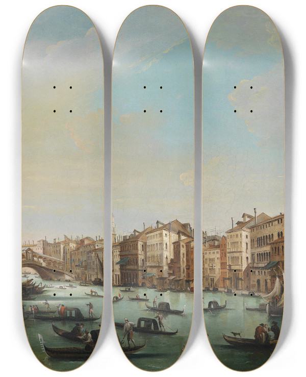 Triptych art skateboard deck of Giuseppe Bernardino Bison Venedig Canal Grande Mit Ponte Rialto by Giuseppe Bernardino Bison (1762-1844)