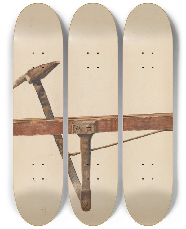 Triptych art skateboard deck of Howard Lumbard Carpet Stretcher by Howard Lumbard
