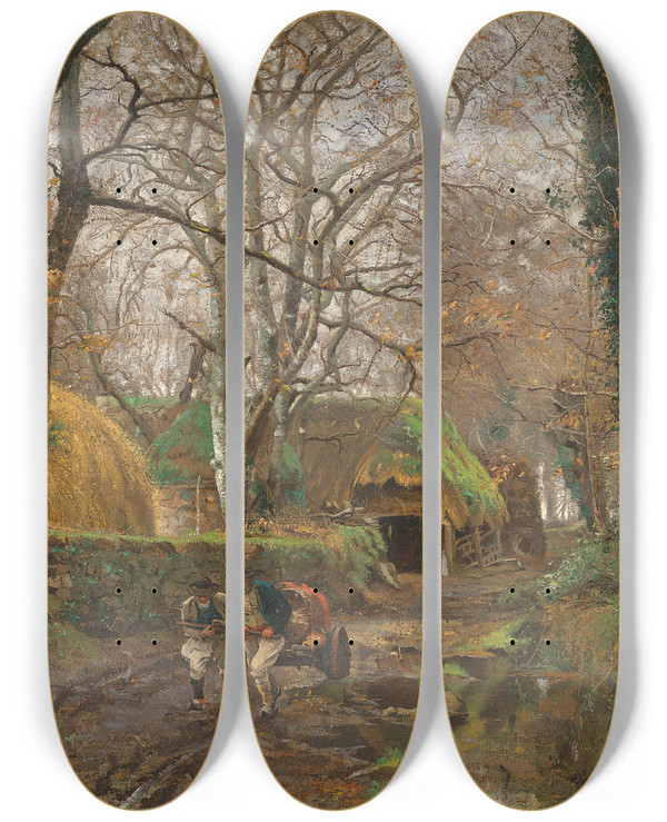 Triptych art skateboard deck of William Lamb Picknell Pont Aven_1 by William Lamb Picknell (1853-1897)