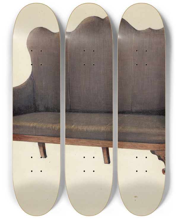 Triptych art skateboard deck of Florence Neal Queen Ann Sofa by Florence Neal