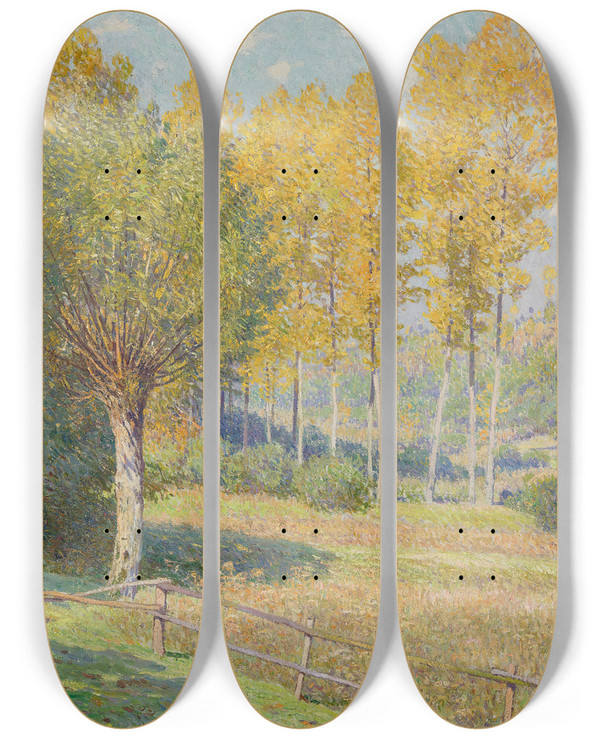 Triptych art skateboard deck of Rodolphe Wytsman Paysage by Rodolphe Wytsman (1860-1927)