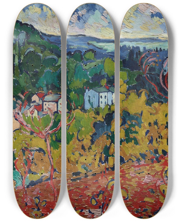 Triptych art skateboard deck of Charles Manger Bougival by Charles Manger (1832-1870)