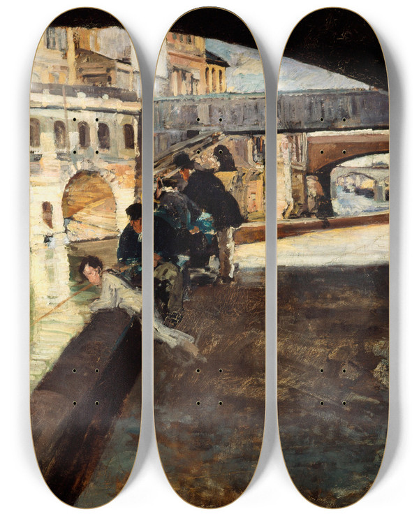 Triptych art skateboard deck of Emile Antoine Guillier Les Cagnards De Lhteldieu by Emile Antoine Guillier (1849-1883)