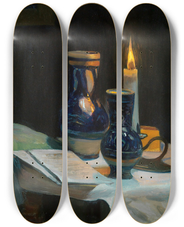Triptych art skateboard deck of Gustav Kampmann Zwielicht by Gustav Kampmann (1859-1917)