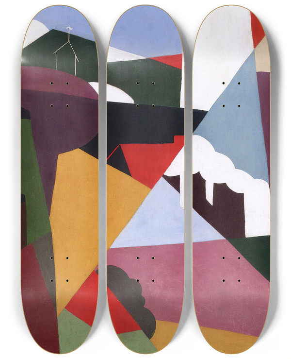 Triptych art skateboard deck of Georges Valmier Landscape La Ciotat by Georges Valmier (1885-1937)