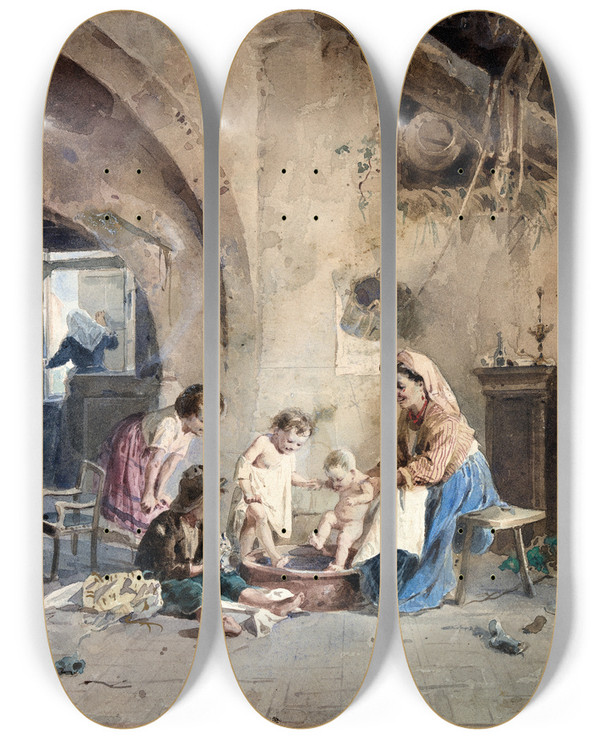 Triptych art skateboard deck of Pravaggi The Bath by Pravaggi