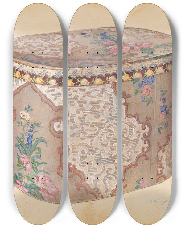 Triptych art skateboard deck of Gilbert Sackerman Bandbox_10 by Gilbert Sackerman (20-)