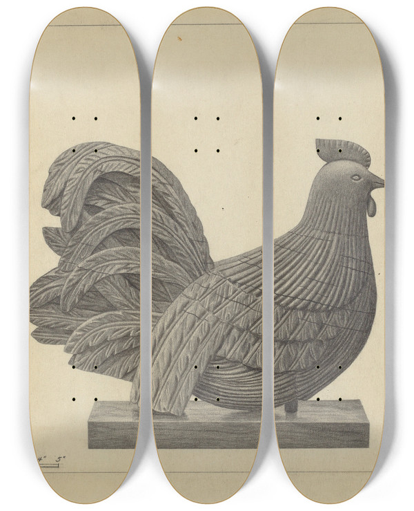 Triptych art skateboard deck of Rollington Campbell Weather Vane Cock_2 by Rollington Campbell