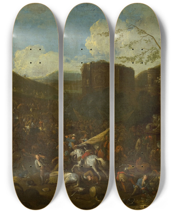 Triptych art skateboard deck of Arnold Frans Rubens Battle by Arnold Frans Rubens (1687-1719)