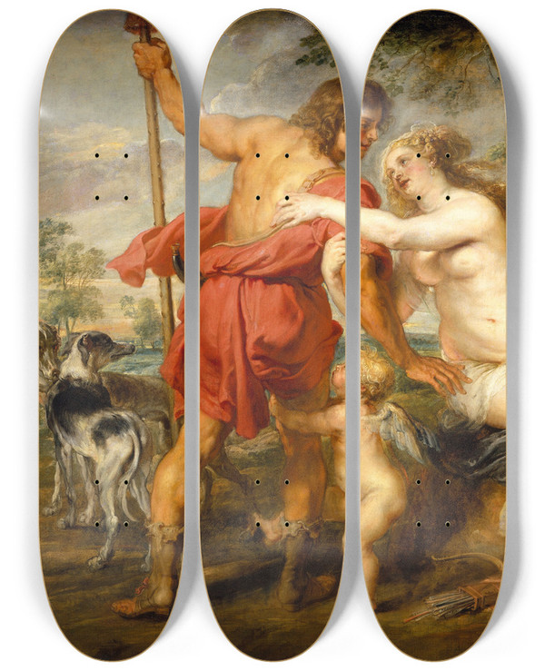 Triptych art skateboard deck of Peter Paul Rubens Venus And Adonis_2 by Peter Paul Rubens (1577-1640)