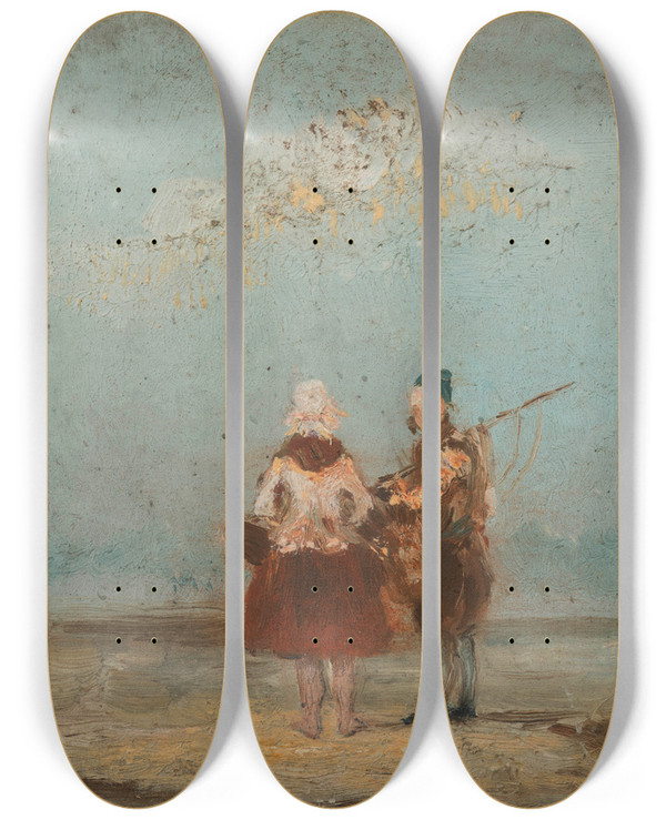 Triptych art skateboard deck of James Ensor Fisher Couple by James Ensor (1860-1949)