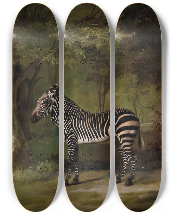Triptych art skateboard deck of George Stubbs Zebra by George Stubbs (1724-1806)