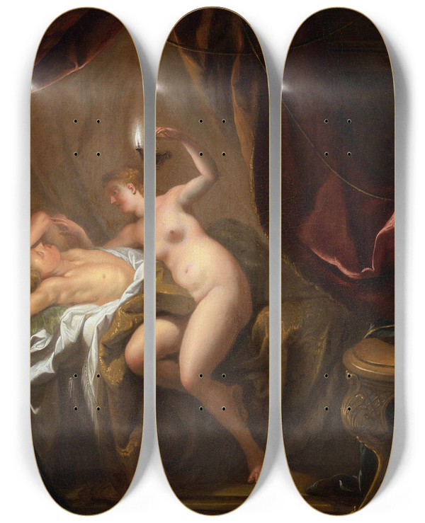 Triptych art skateboard deck of Jeanfranois De Troy Cupid And Psyche by Jean-Franois de Troy (1679-1752)