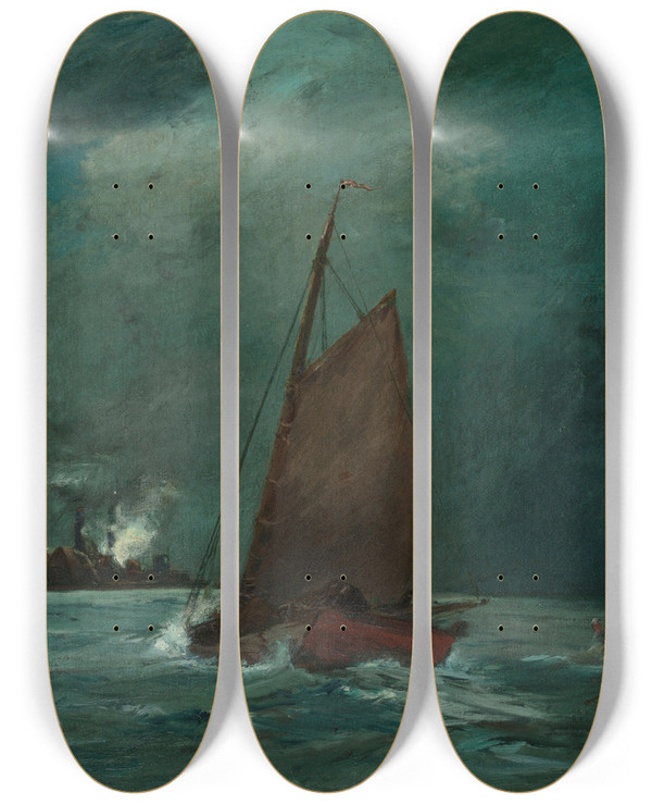 Triptych art skateboard deck of Frederick W Kost Princes Bay Staten Island by Frederick W Kost (1861-1923)