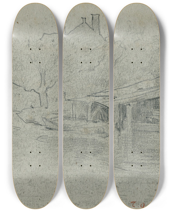 Triptych art skateboard deck of Adolf Le Comte Bootshuis by Adolf Le Comte (1850-1921)