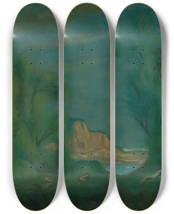 Triptych art skateboard deck of Louis Michel Eilshemius Nymphs Sleeping by Louis Michel Eilshemius (1864-1941)