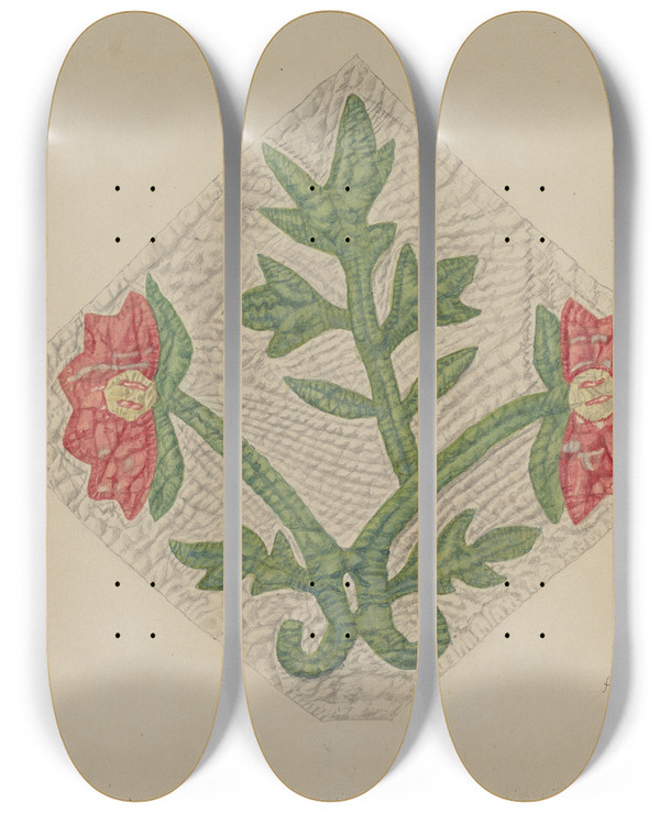 Triptych art skateboard deck of Alois E Ulrich Quilt Pattern by Alois E Ulrich