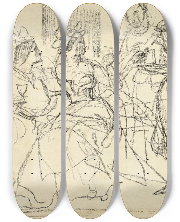 Triptych art skateboard deck of Achille Devria Study by Achille Deveria (1800-1857)