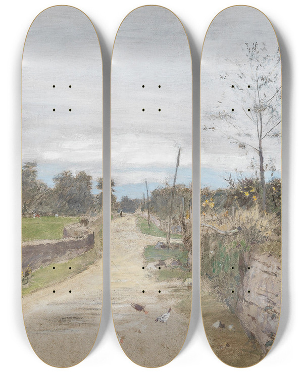 Triptych art skateboard deck of Eugen Jettel Auf Der Landstrae by Eugen Jettel (1845-1901)